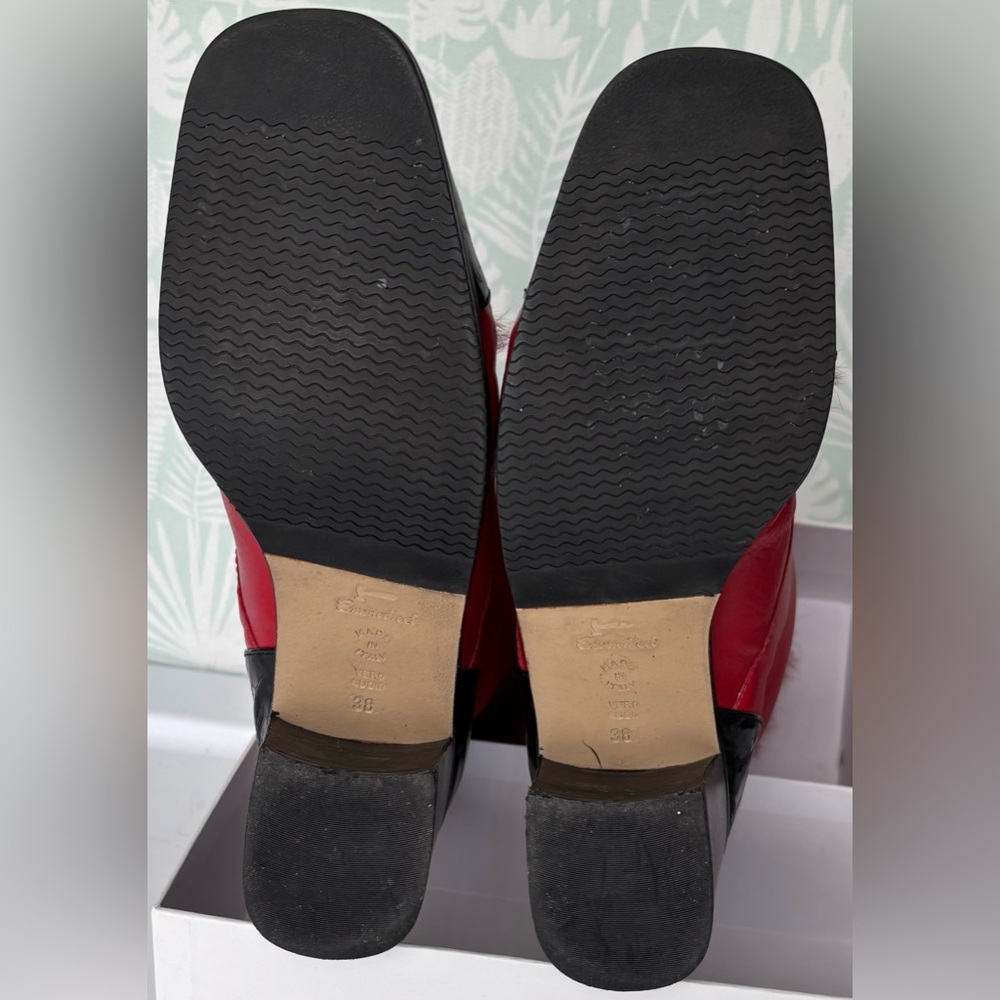 Emmedieci Leather Red Booties Victorian Style w/ Rabbit Hair Lining EU 38 US 7.5 - Picture 10 of 13